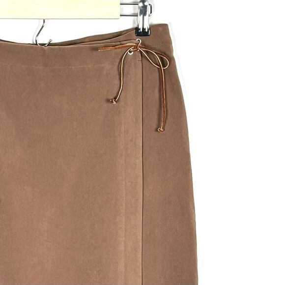 Vintage Womens Brown Faux Suede Midi Wrap Skirt Size 12 Quiet Luxury Equestrian - Picture 2 of 11